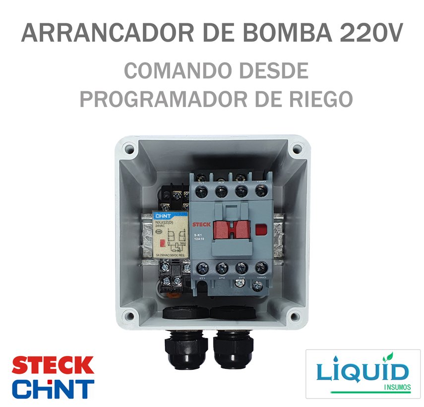 Interior del arrancador de bomba 220V con relé y contactor